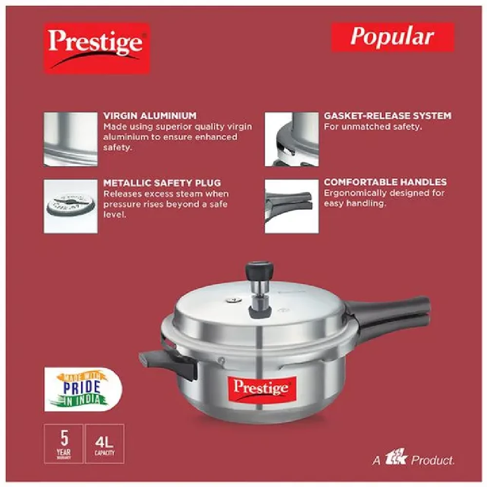 Prestige Aluminium Outer Lid Pressure Cooker - Bakelite Handle, Silver, Junior 10025, 4 L-3.webp